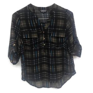 Papermoon Stitch Fix SP Plaid Sheer Hi Low Top